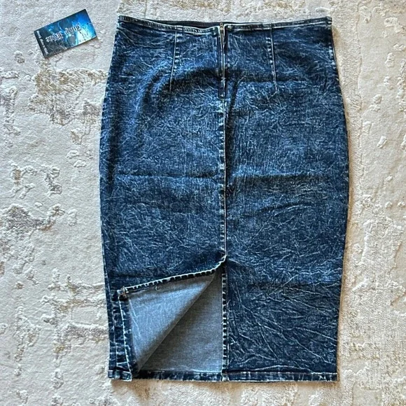 Judy Blue Vintage High Waist Dark Blue Acid Wash Pencil Skirt NWT - Size 3XL - Picture 7 of 9
